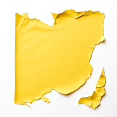 Square piece of yellow paper with torn edges isolated on white background. Ripped color paper texture