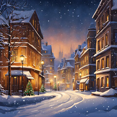 christmas night winter village