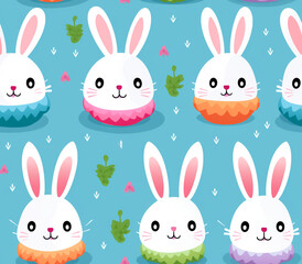 Obraz premium Hare Harmony Hues An enchanting seamless pattern, adorned with an array of gracefully arranged bunny heads, offers a mesmerizing visual feast.