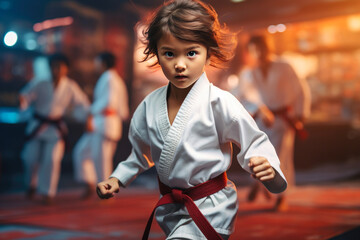 Energetic Youth in Traditional Martial Arts Poses - obrazy, fototapety, plakaty