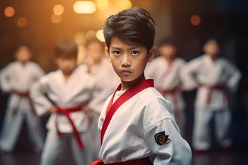 Fotobehang Dynamic Taekwondo Moments: Asian Youth in Action © Andrii 