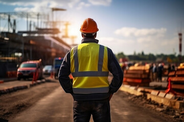 Obraz premium Road Construction Progress Check by Engineering Professional