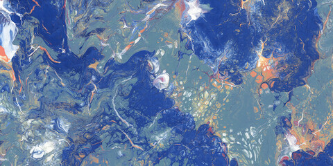 Blue sea waves background pattern, blue, orange and white marble. High Resolution