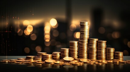 coin stacking and the financial business, graph stock financial, save, money, banking, wealth, finance, invest, gold, currency, economy, cash, growth, accounting