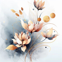 Watercolor Flowers, Wedding Illustrations, Beautiful. Generative AI.