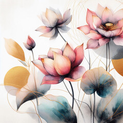 Watercolor Flowers, Wedding Illustrations, Beautiful. Generative AI.