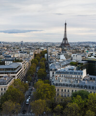 View of Paris from the top of the Arc De Triomphe, with the Eiffel tower