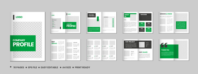 Company profile, multipage flyer brochure, 16 pages portfolio magazine, annual report, catalog and a4 multipage template design