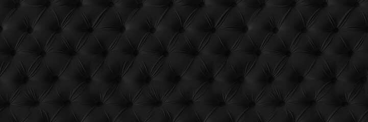 Abstract dark black retro vintage sofa textile fabric texture background  - Upholstered velours velvet furniture in the classic style of stiching rhombus with button, diamond quilted, seamless pattern - obrazy, fototapety, plakaty