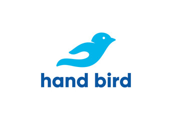 bird and hand logo vector design	
