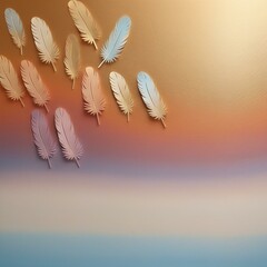 Enchanting Celestial Sky Background: Soft Blue, Purple, and Gold Hues with Feather Accents