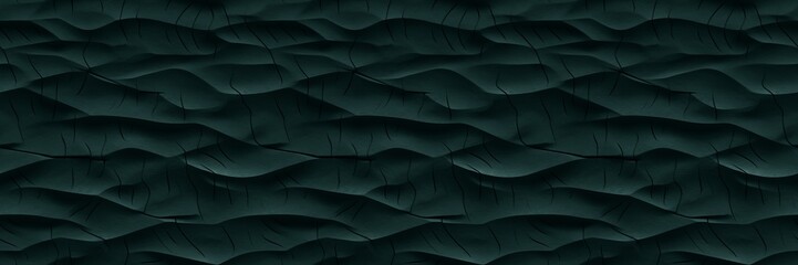 Abstract dark green 3d concrete cement texture wall texture background wallpaper banner with waves, seamless pattern
