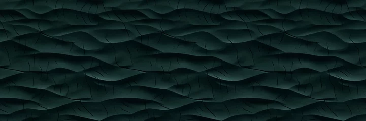 Fotobehang Abstract dark green 3d concrete cement texture wall texture background wallpaper banner with waves, seamless pattern © Corri Seizinger