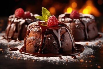 Fototapeta na wymiar a chocolate bundt cake with raspberries on top of it. generative ai
