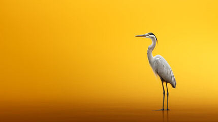 Minimalist design of a heron on the yellow background