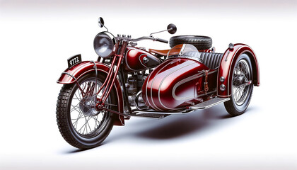Vintage motorcycle with sidecar on white background