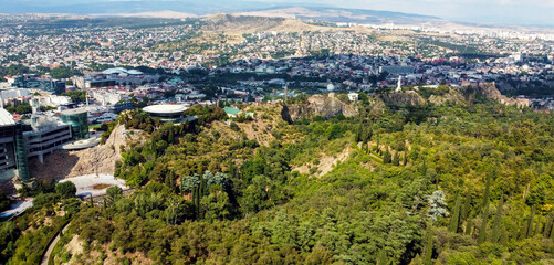 Fototapeta na wymiar Wide aerial view of national Botanical Garden in Tbilisi, Georgia