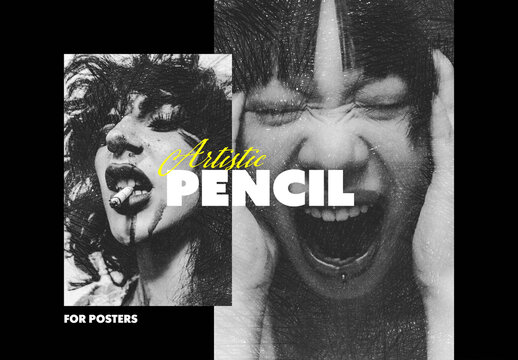 Artistic Pencil Poster Photo Effect Mockup