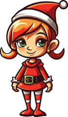 Cute Funny Christmas Elf Girl Cartoon
