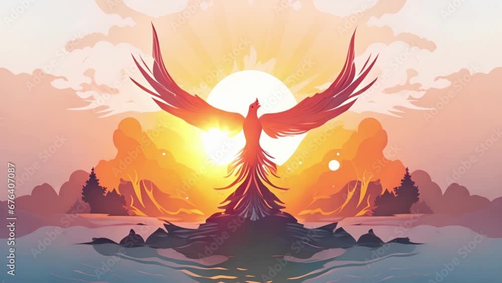 Poster a characters resilience is symbolized by a phoenix rising from the ashes, representing the ability t