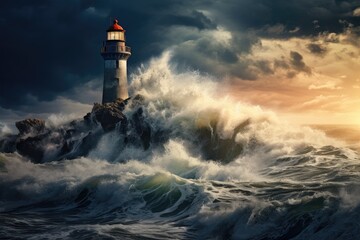 Fototapeta na wymiar Lighthouse on a cliff during a storm