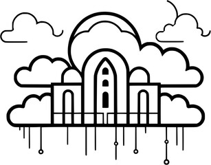 Big Data Cloud Computing Architecture Vintage Outline Icon In Hand-drawn Style
