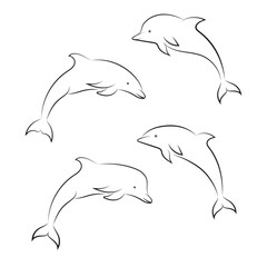 Dolphins set on a white background stock illustration