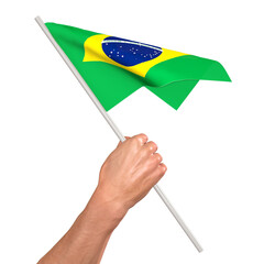 3d hand hold Brazil flag 3D render illustration, isolated on a white background