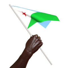 3d hand hold Djibouti flag 3D render illustration, isolated on a white background