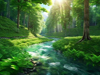 river in the forest. Earth Day Concept background. Generative AI