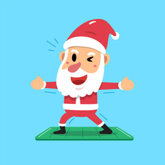Cartoon character santa claus exercising on yoga mat for design.