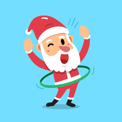 Cartoon character santa claus exercising with hula hoop for design.