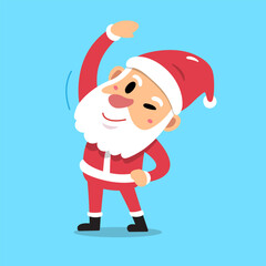 Cartoon character santa claus doing side bend stretch exercise for design.