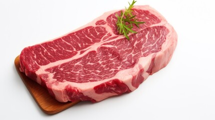 A Wagyu steak on a white isolated background.
