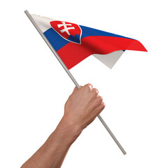 3d hand hold Slovakia flag 3D render illustration, isolated on a white background