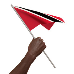 3d hand hold Trinidad and Tobago flag 3D render illustration, isolated on a white background