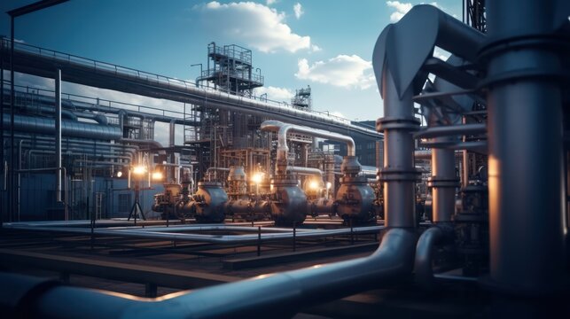 A Main power plants and power generators High voltage poles in power plants Energy and energy saving concepts.