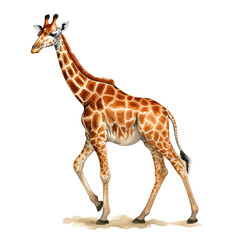 Hand Drawn Watercolor Giraffe Walking Clip Art Illustration. Isolated elements on a white background.