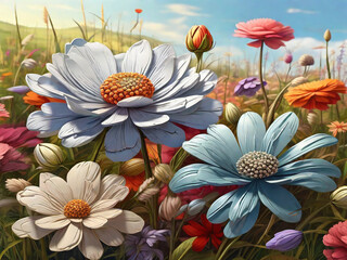 Gorgeous springtime blooms in the meadow. Generative AI