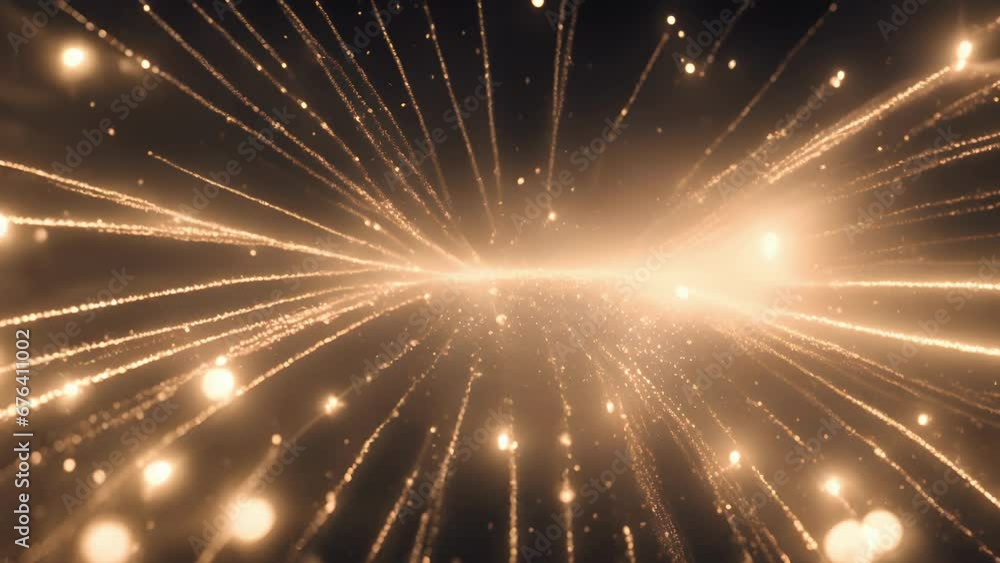 Poster dust particles illuminated light, creating path sparkling particles through air.