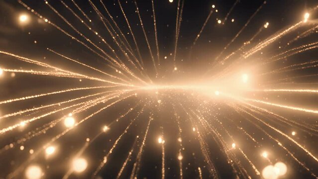 Dust particles illuminated light, creating path sparkling particles through air.