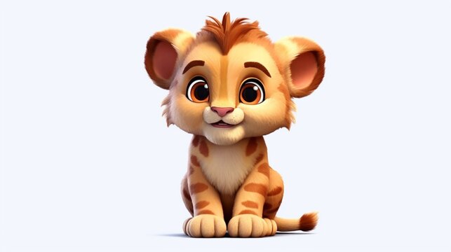 cute baby lion cartoon white background.Generative AI