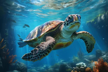 Gordijnen Turtle life in water © wendi
