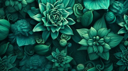 teal and green floral background 3d hd high.Generative AI