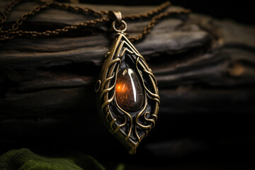 magic amulet from tiger eye stone on wooden background