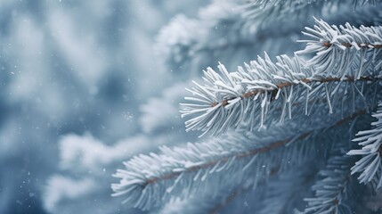 Close up winter fir tree branches with snow background. - obrazy, fototapety, plakaty