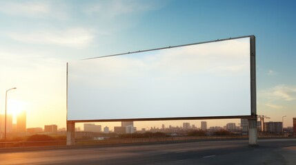 Obraz premium Large billboard on the roadside, with white blank screen for presentation 3D mockup template purposes.