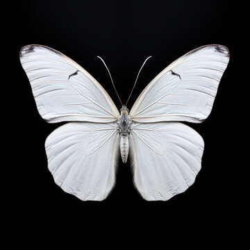Bright White Butterfly Isolated on Clean Black Background