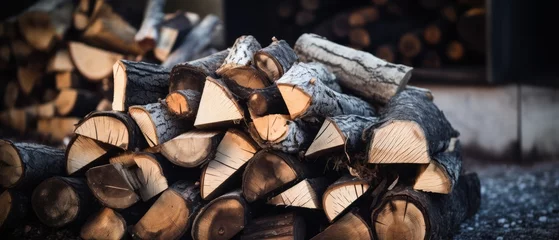 Deurstickers A stack of firewood. Concept Natural firewood © BraveSpirit