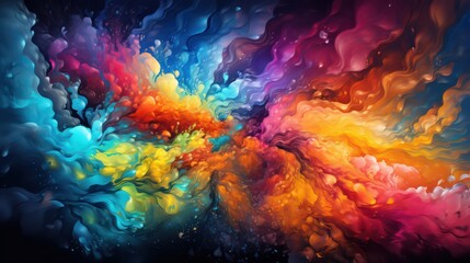 Luxurious HD wallpaper with colorful clouds, light nebula galaxy, aurora patterns, and a textured rainbow background with a full-color gradient.